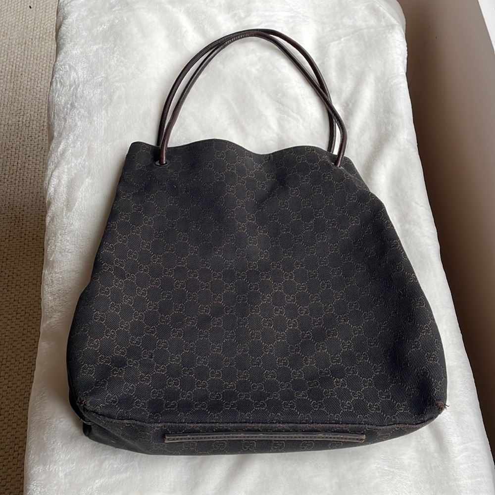 GUCCI Brown Canvas Large Shoulder Bag - 15” x 17” - With Dust Bag